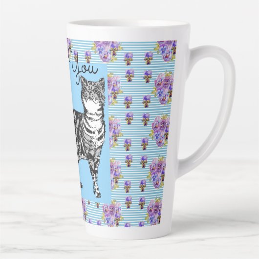 Shabby Chic Blue Stripe Tabby Cat Love Heart Latte Mok (Rechts)