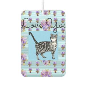 Shabby Chic Blue Stripe Tabby Cat Love Heart Luchtverfrisser