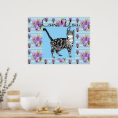 Shabby Chic Blue Stripe Tabby Cat Love Heart Poster (Keuken)