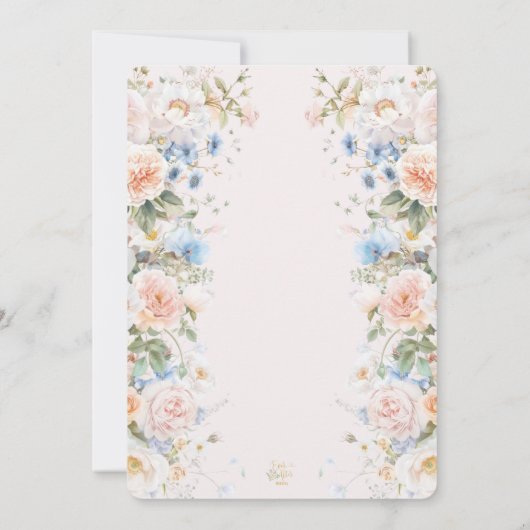 Shabby Chic Blush Blauw Witte Bloemen Bloem Huweli Kaart (Achterkant)