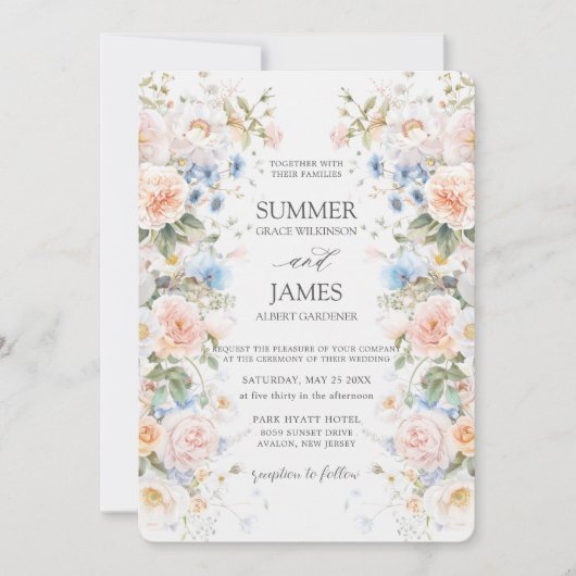 Shabby Chic Blush Blauw Witte Bloemen Bloem Huweli Kaart (Voorkant)