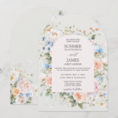 Shabby Chic Blush Blauw Witte Bloemen Bloem Huweli Kaart (Voorkant / Achterkant)