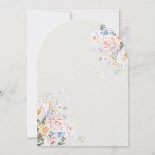 Shabby Chic Blush Blauw Witte Bloemen Bloem Huweli Kaart (Achterkant)