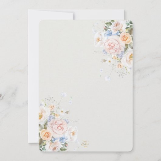 Shabby Chic Blush Blauw Witte Bloemen Bloem Huweli Kaart (Achterkant)