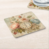 Shabby Chic  Blush Blue Rozen Bloemenklok Kartonnen Onderzetters (Schuin)