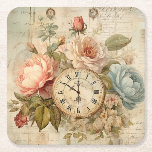 Shabby Chic  Blush Blue Rozen Bloemenklok Kartonnen Onderzetters (Voorkant)