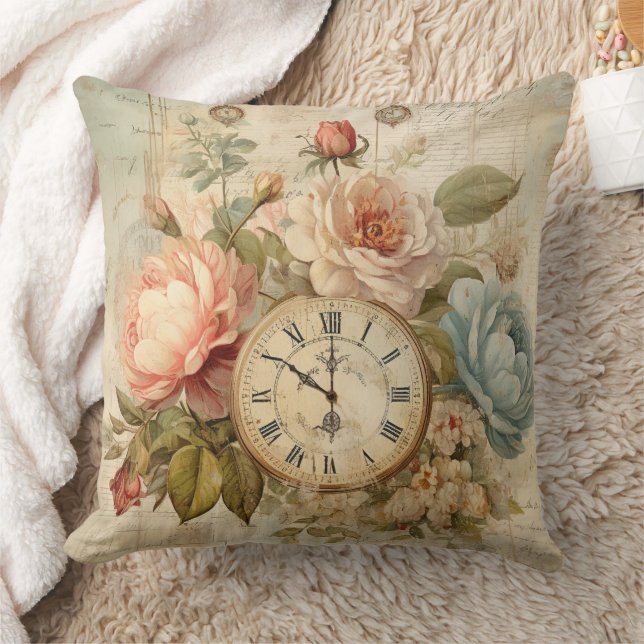 Shabby Chic  Blush Blue Rozen Bloemenklok Kussen (Deken)