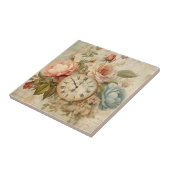 Shabby Chic  Blush Blue Rozen Bloemenklok Tegeltje (Zijkant)