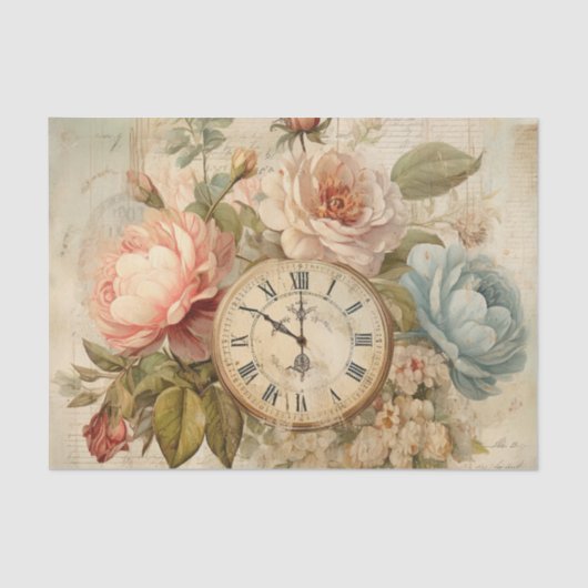 Shabby Chic Blush Blue Rozen Bloemenklok Tissuepapier (Voorkant)