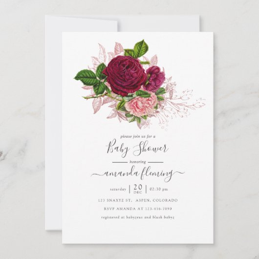  Shabby-Chic Blush en Bourgogne Baby shower Kaart (Voorkant)