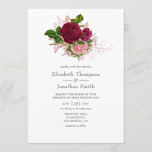 Shabby-Chic Blush en Bourgundy Wedding Kaart