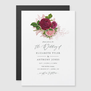 Shabby-Chic Blush en Bourgundy Wedding Magnetische Uitnodiging