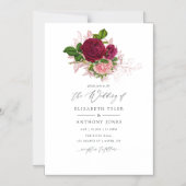 Shabby-Chic Blush en Bourgundy Wedding Magnetische Uitnodiging (Voorkant)