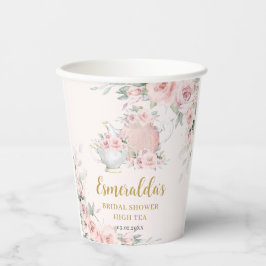 Shabby Chic Blush Floral High Tea Vrijgezellenfees Papieren Bekers