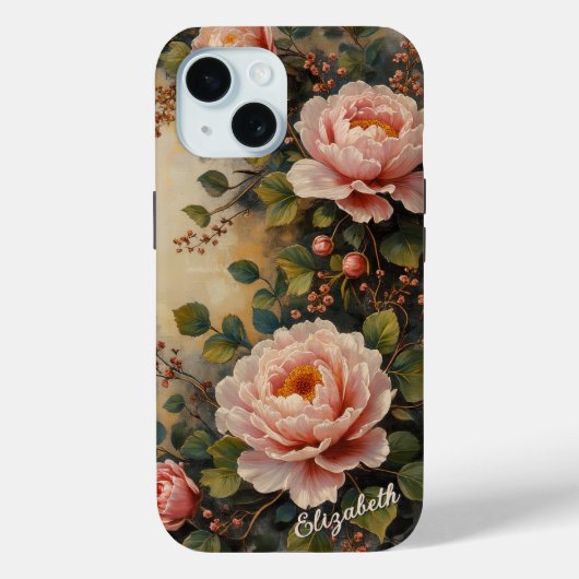  Shabby Chic Blush Pink Pioenjes Custom Name Case-Mate iPhone Case (Achterkant)