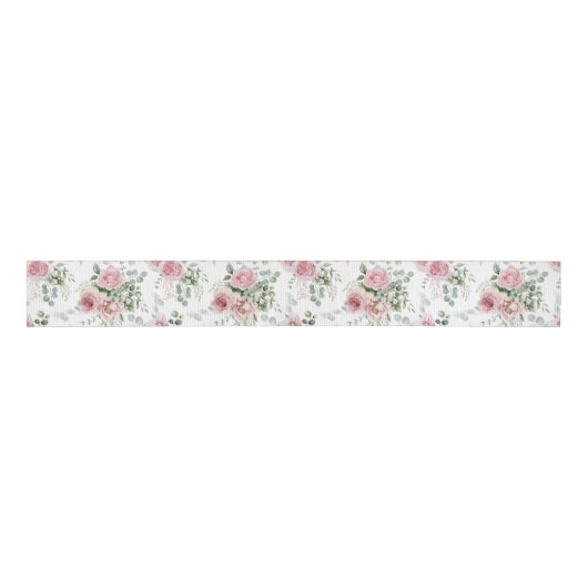 Shabby Chic Blush Pink Roses Eucalyptus Greenery Grosgrain Lint (Voorkant)