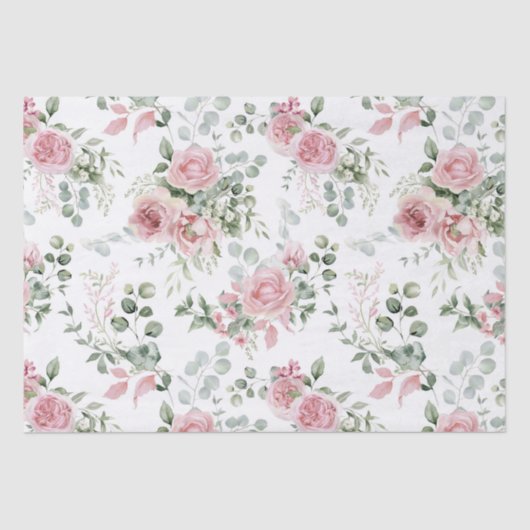 Shabby Chic Blush Pink Roses Eucalyptus Greenery Tissuepapier (Voorkant)