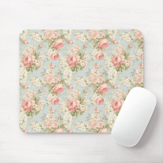 Shabby Chic  Blush Pink Roses Floral Muismat (Met muis)