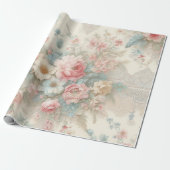 Shabby Chic Blush Pink Sage Green Boho Floral Roos Cadeaupapier (Uitgerold)