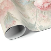 Shabby Chic Blush Pink Sage Green Boho Floral Roos Cadeaupapier (Rol Hoek)