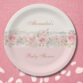 Shabby Chic Blush Roze Bloemen Baby shower Papieren Bordje