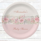 Shabby Chic Blush Roze Bloemen Baby shower Papieren Bordje