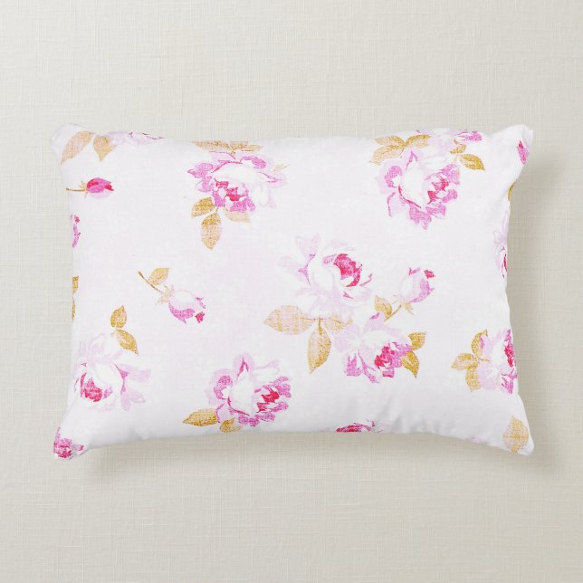 Shabby Chic Bord Roze Rozen Kussen (Voorkant)