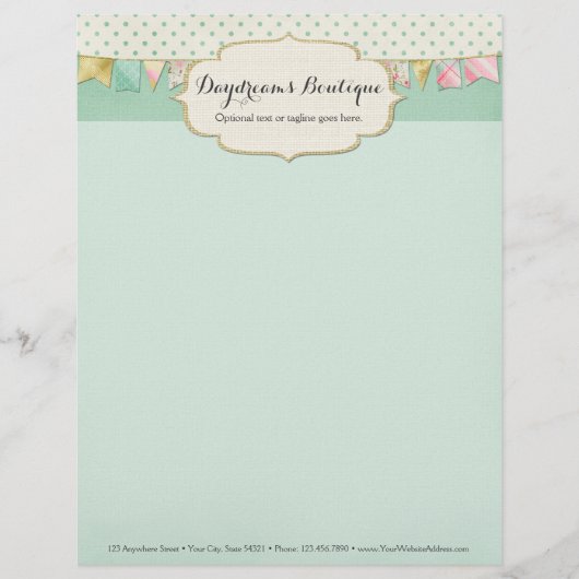 Shabby Chic Boutique Bunting in Pink, Mint & Gold Custom Briefhoofd (Voorkant)