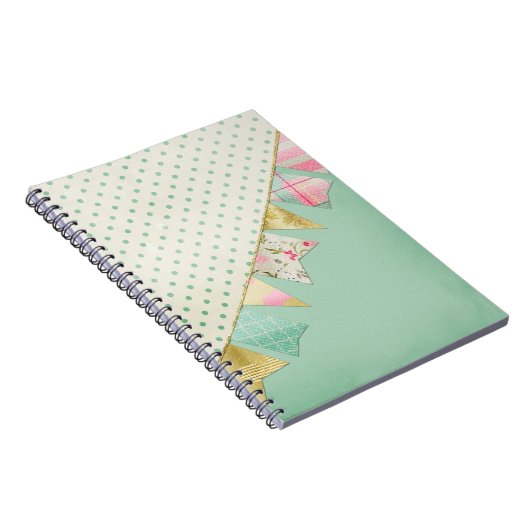 Shabby Chic Boutique Bunting in Pink, Mint & Gold Notitieboek (Rechterzijde)