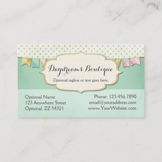 Shabby Chic Boutique Bunting in Pink, Mint & Gold Visitekaartje (Achterkant)