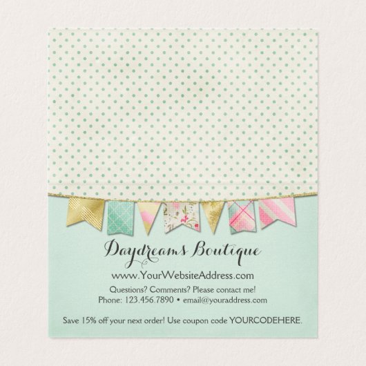 Shabby Chic Boutique Bunting in Roze Dank je Kaart (Binnenkant ongevouwen)