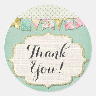 Shabby Chic Boutique Bunting in Roze Dank je Ronde Sticker