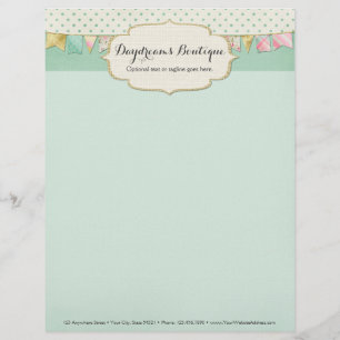 Shabby Chic Boutique Vlaggenlijn in Roze, Mint en  Custom Briefhoofd