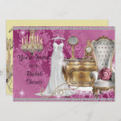 Shabby Chic BRIDAL SHOWER INVITATION DAMASK Wallpa Kaart (Voorkant / Achterkant)