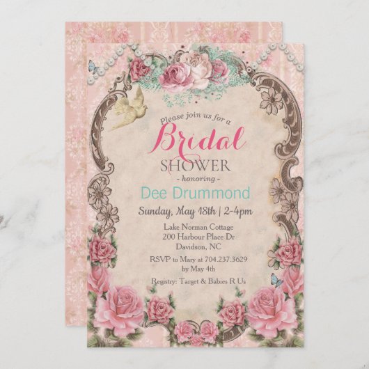  Shabby Chic Bridal Shower Invitation Kaart (Voorkant / Achterkant)