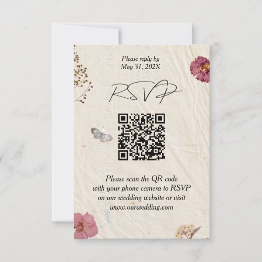 Shabby Chic bruiloft geperste bloemen RSVP Kaartje (Voorkant)