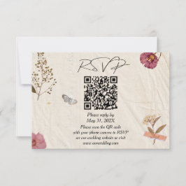 Shabby Chic bruiloft geperste bloemen RSVP Kaartje