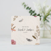 Shabby Chic bruiloft geperste bloemen Save The Date (Staand voorkant)