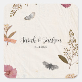 Shabby Chic bruiloft geperste bloemen Vierkante Sticker