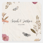 Shabby Chic bruiloft geperste bloemen Vierkante Sticker (Voorkant)