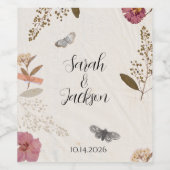 Shabby Chic bruiloft geperste bloemen Wijn Etiket (Enkel label)