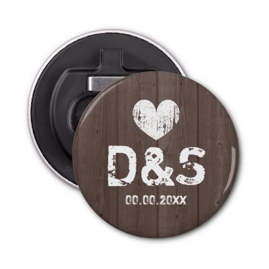 Shabby chic bruin hout grain fles opener magneet (Voorkant)