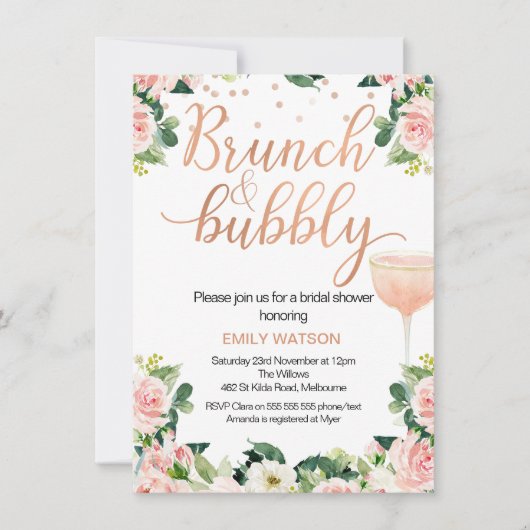 Shabby Chic Brunch Bubble Bridal Shower Invitation Kaart (Voorkant)