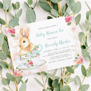 Shabby Chic Bunny Baby shower Tea Party Kaart