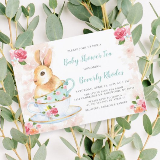 Shabby Chic Bunny Baby shower Tea Party Kaart