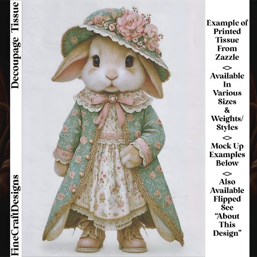 Shabby Chic Bunny in Floral Dress EV6R Decoupage Tissuepapier