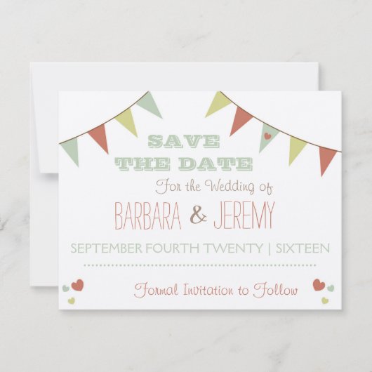Shabby Chic Bunting Bewaar de datum Save The Date (Voorkant)