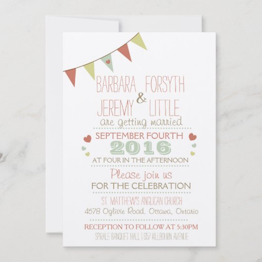 Shabby Chic Bunting Huwelijksuitnodiging Kaart (Voorkant)