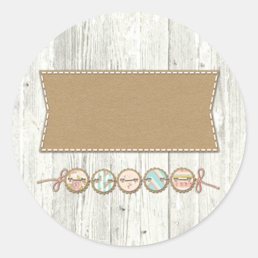 Shabby Chic Bunting on Rustic White Painted Wood Ronde Sticker (Voorkant)