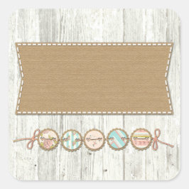 Shabby Chic Bunting on Rustic White Painted Wood Vierkante Sticker